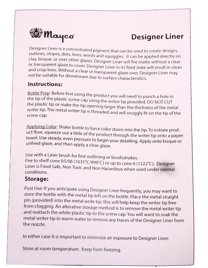 Creative Hobbies Mayco Designer Liner Ceramic Glaze Writers - 1.25 Ounce Each, Kit of All 10 Colors Plus Free Instructional Booklet - Image 2